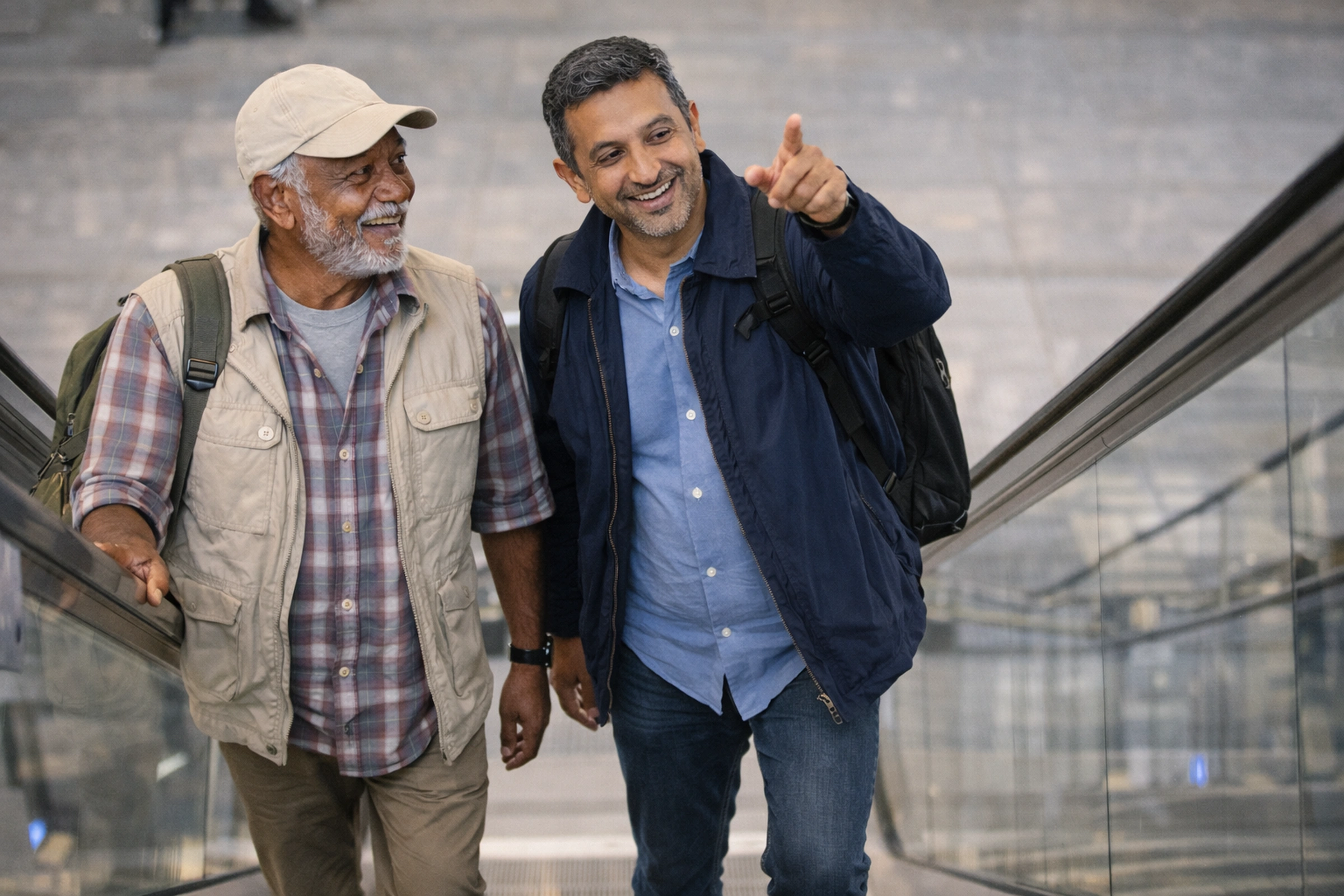 Travelers walking together through the airport